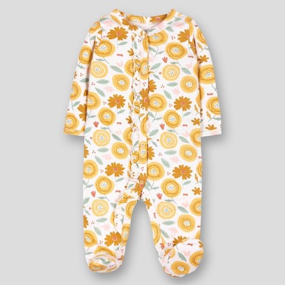 Image of Lamaze Baby Girls' Organic Cotton Flower Child Ruffle Sleep N' Play - Amber Yellow