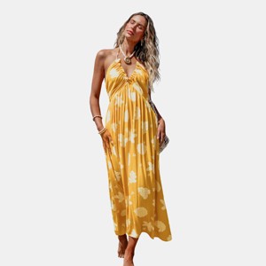 Women's Yellow Seashell Plunging Halterneck Maxi Dress - Cupshe - 1 of 4