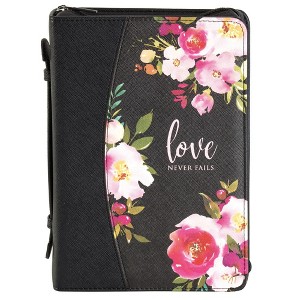 White Dove Designs Bible Cover-Love Never Fails-Black/Floral-LRG - 1 of 4