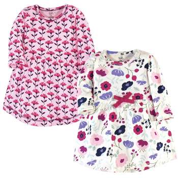 Touched by Nature Baby and Toddler Girl Organic Cotton Long-Sleeve Dresses 2pk, Pink Botanical