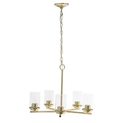 Elegant Gold Brass 5-Light Chandelier with Clear Glass Shades
