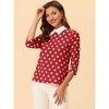 Allegra K Women's Polka Dots Contrast Peter Pan Collar 3/4 Sleeves Blouse - 3 of 4