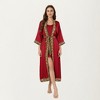Anna-Kaci Lounge Women's Satin Long Robe with Embroidered Trim and Wide Sleeves - 4 of 4