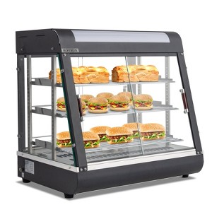 ROVSUN Pizza Warmer Food Warmer Display, 3-Tier Electric Food Warmer Commercial Countertop w/LED Lighting Adjustable Removable Shelves Glass Door - 1 of 4