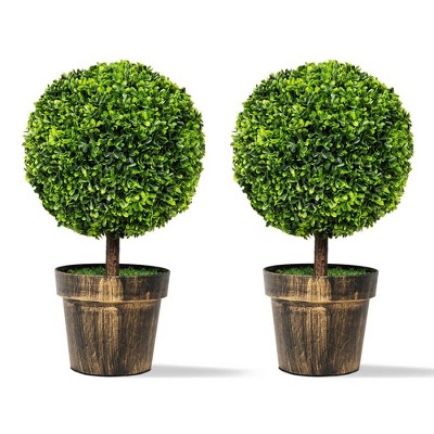 Costway 2PCS 22'' Artificial Topiary Ball Tree Fake Boxwood Plant Home Office Decor