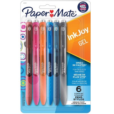 Paper Mate Ink Joy 6pk Gel Pens 0.7mm Medium Tip Bold Colors: Retractable, Quick Drying, Multicolored, Rubber Grip