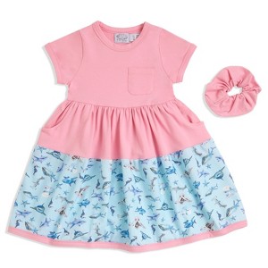 The Pink Picket Fence - Sparky Shark Twirl Dress in Pink or Blue - Available in sizes 12M to 8 Years - 1 of 4