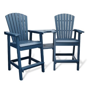 Outdoor Recycled Poly Adirondack Barstools With Connecting Tray, Patio High Adirondack Chairs - 1 of 4