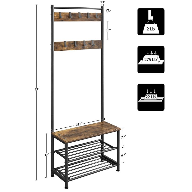 Yaheetech 73"H Metal Hall Tree with Shoe Storage Bench Coat Rack, 4 of 8