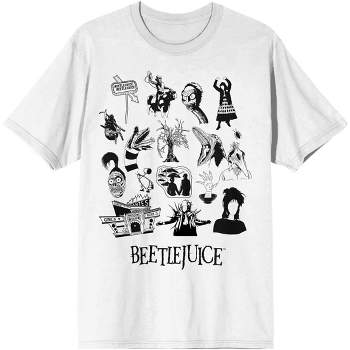 Beetlejuice Random Black Icons Stack Men's White Crew T-Shirt