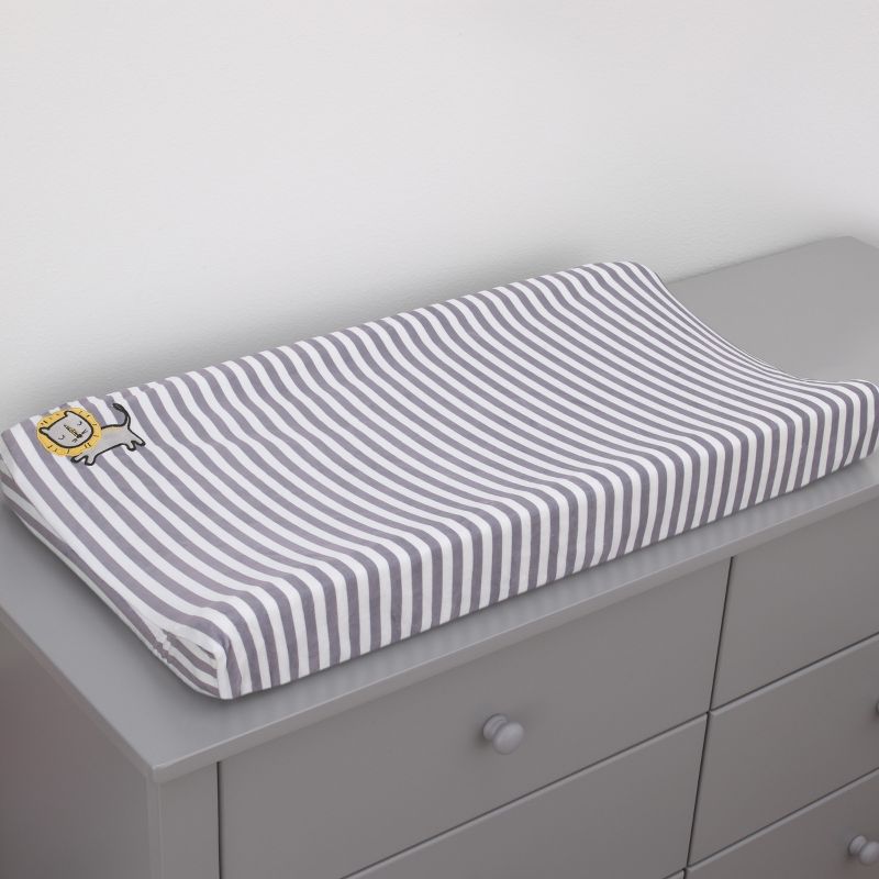 Little Love by NoJo Roarsome Lion - Grey, White Stripe Plush Changing Pad Cover with Yellow Lion Applique, 2 of 4