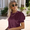 Amaryllis Women's Short-Sleeve Velvet Puff Sleeve Top Elegant Crew Neck  Texture - 2 of 4