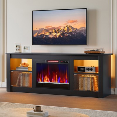 Bestier 63" Fireplace TV Stand for TVs up to 70”, Media Console with Cabinets & Shelves, LED Entertainment Center with Remote Control Fireplace Heater