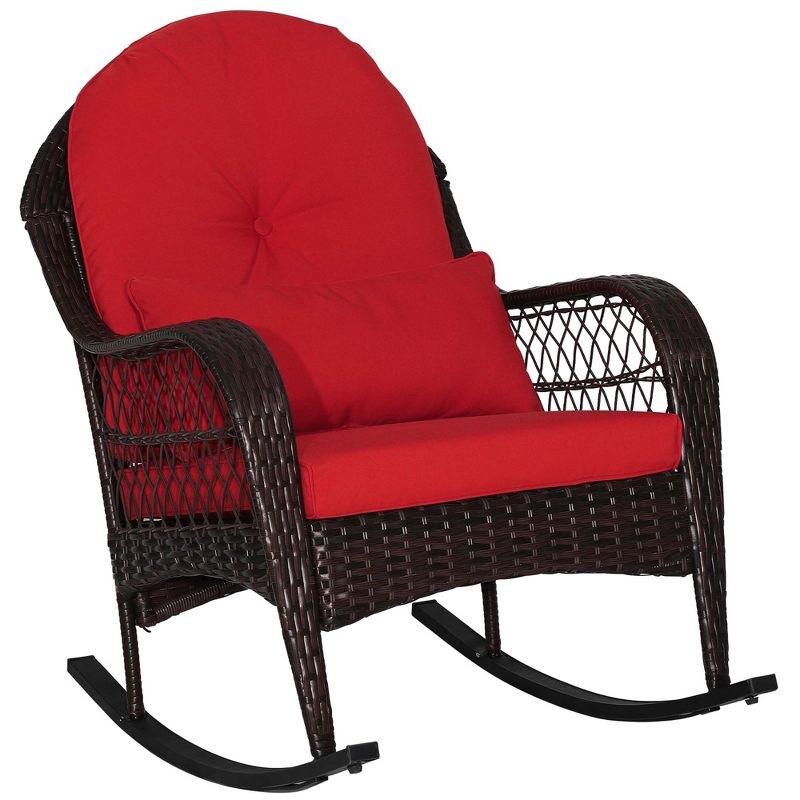 Costway Patio Wicker Rocking Chair W/Seat Back Cushions & Lumbar Pillow Porch Off, 1 of 10