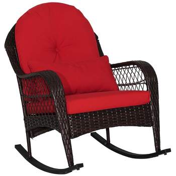 Costway Patio Wicker Rocking Chair W/Seat Back Cushions & Lumbar Pillow Porch Off