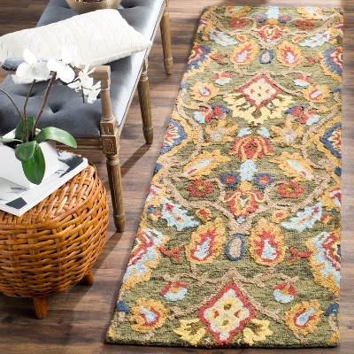 Blossom Green & Multi 27" Handmade Wool Runner Rug