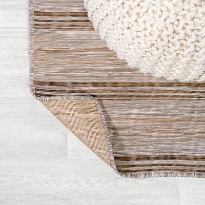 Mid-Century Jute-Brown Stripe Flat-Weave 5'x8' Synthetic Rug