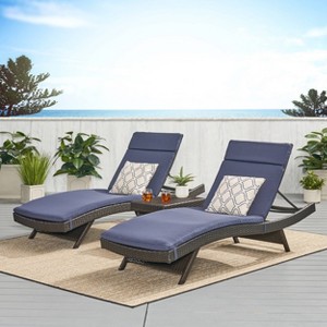 Luana 3pc Wicker Patio Adjustable Chaise Lounge Set with Cushions: Foldable Side Table, Weather-Resistant - Christopher Knight Home - 1 of 4
