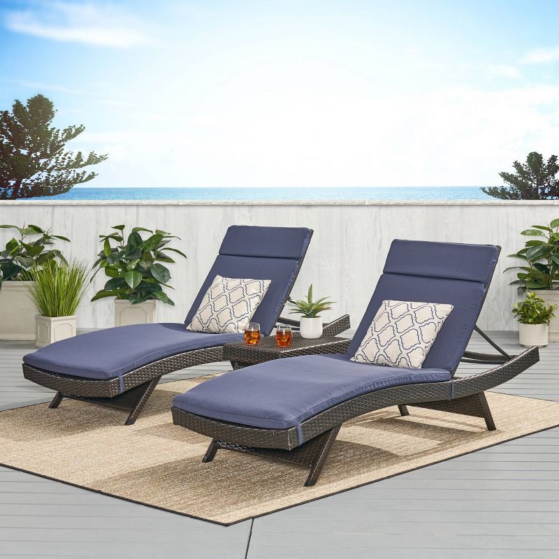 Luana 3pc Wicker Patio Adjustable Chaise Lounge Set with Cushions - Navy Blue - Christopher Knight Home, 1 of 6