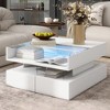 TIRAMISUBEST Lift-Top Coffee Table with 2 Drawers, Modern Square Center Table Table with Glass Top, High-Gloss Finish, Hidden Space and LED Lights - 4 of 4