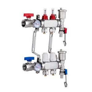 VEVOR 2-Branch Radiant Heat Manifold, 1/2" PEX Tubing Manifold, Stainless Steel PEX Manifold for Hydronic Radiant Floor Heating, Silver - 1 of 4