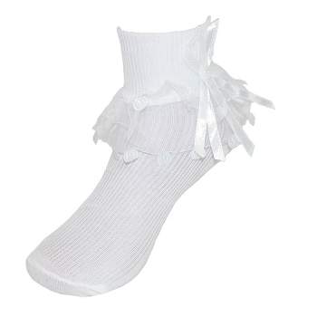 CTM Girls' Lace Ruffle Anklet Sock with Pearl Accent