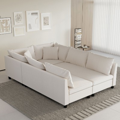 NicBex Couches for Living Room 86" Modular Sectional 6 Seat Sofa Chenille Free Combination Convertible Sofa Couch with Wide Seat and Pillows, Cream