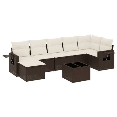 vidaXL 7 Piece Patio Sofa Set with Cushions Poly Rattan - Brown and Cream Without Table