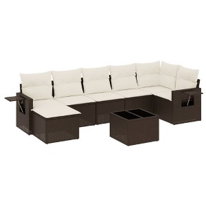 vidaXL 7 Piece Patio Sofa Set with Cushions Poly Rattan - Brown and Cream Without Table - 1 of 4