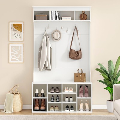 Lirago,70.9-Inch White Hall Tree with Bench, Shoe Storage & Hooks-Durable Mudroom Entryway Organizer