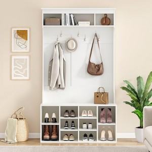 Lirago,70.9-Inch White Hall Tree with Bench, Shoe Storage & Hooks-Durable Mudroom Entryway Organizer - 1 of 4