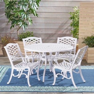 Pittman White Cast Aluminum 5-Piece Outdoor Dining Set