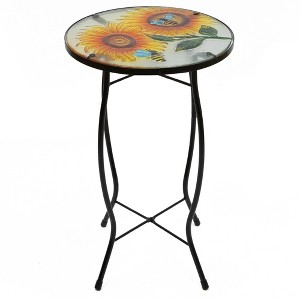 Northlight 19" Sunflower and Bumblebee Glass Patio Side Table - 1 of 4