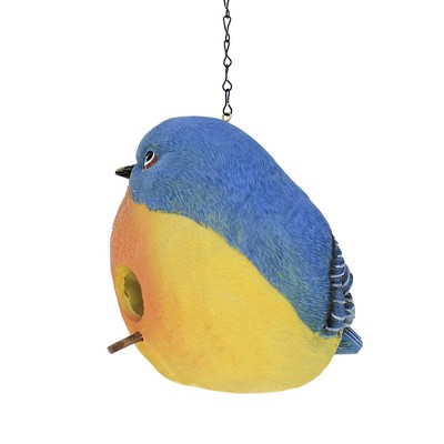 Blue and Orange Polyresin Bird Shaped Hanging Birdhouse