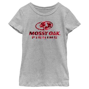 Boy's Mossy Oak Red Water Fishing Logo Graphic Tee Athletic Heather Large, Gray
