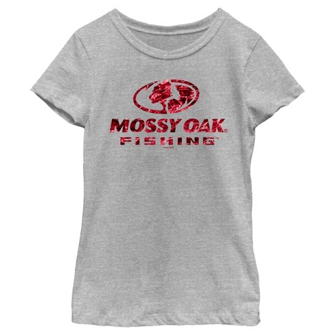 Girl's Mossy Oak Red Water Fishing Logo T-shirt - Athletic Heather
