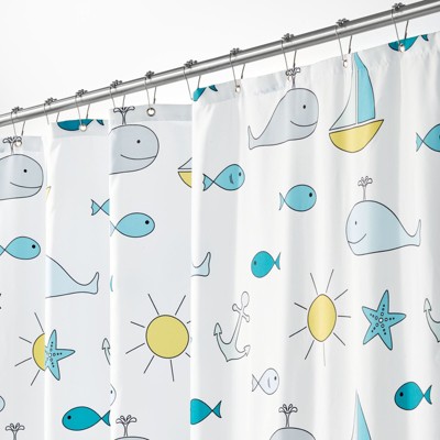 mDesign Fabric Shower Curtain, Whale Print