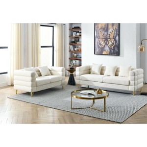 Ivory Velvet Teddy 3-Seater and 2-Seater Sofa Set for a Snug Living Area - 1 of 4