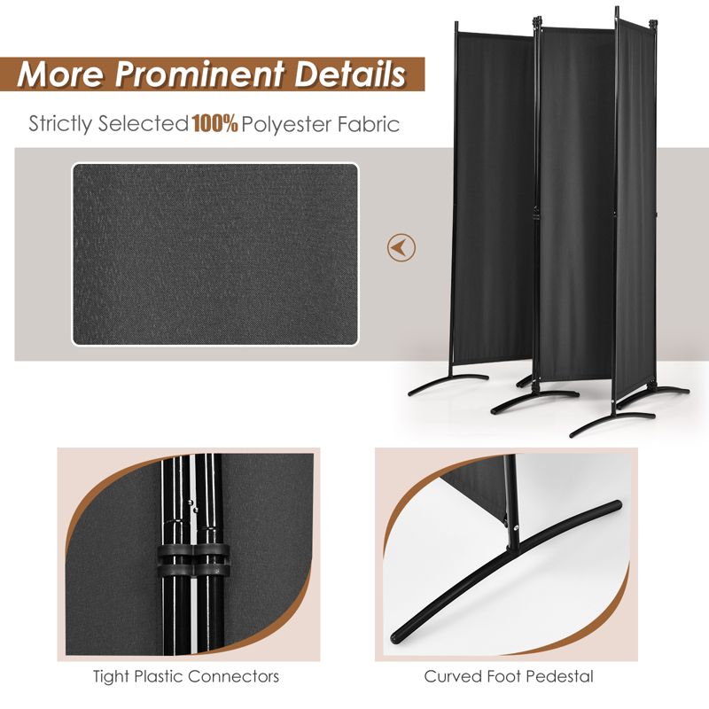 Tangkula 5.6Ft Tall Folding Room Divider Freestanding 4-Panel Privacy Screen w/Iron Frame Black/Coffee/White, 5 of 11