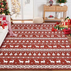 Christmas Red Green Rug Washable Living Room Carpet Xmas Decor Indoor Bedroom Throw Rug - 1 of 4