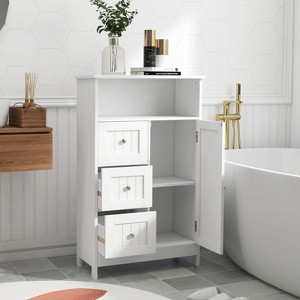 KWPZQEB Bathroom Standing Storage Cabinet, Wooden Storage Organizer with Open Shelf, Drawers & Door, Free-Standing Cupboard for Kitchen,Bathroom,White - 1 of 4