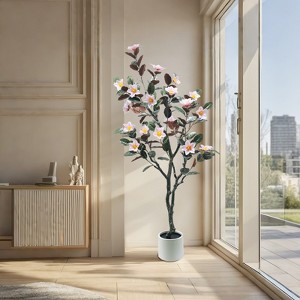 Artificial Magnolia Tree, Fake Magnolia Tree with Realistic Flowers, Faux Flower Plant in Pot, Greenery Plant For Home Office Indoor Outdoor - 1 of 4