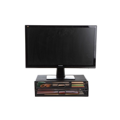 Black Metal Mesh Monitor Stand with Storage Drawers