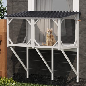Window Catio for Indoor Cats,Outdoor Cat Enclosure for Sliding Windows,Wall Mounted Wooden Cat House with Mesh Panels - LAOTIES - 1 of 4