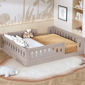 Whisen Wood Twin Size Platform Bed with Semi-enclosed Fence - 1 of 4