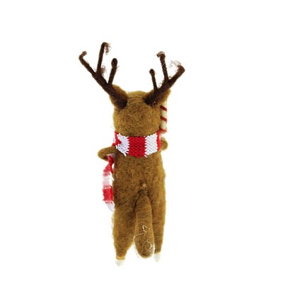 8 Inch Brown Felt Reindeer with Candy Cane Ornament
