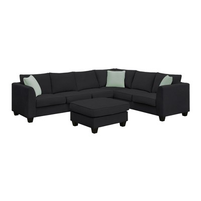 NicBex L Shape Modular Sofa Polyester Fabric Sectional Couches with Ottoman and 3 Pillows for Living Room