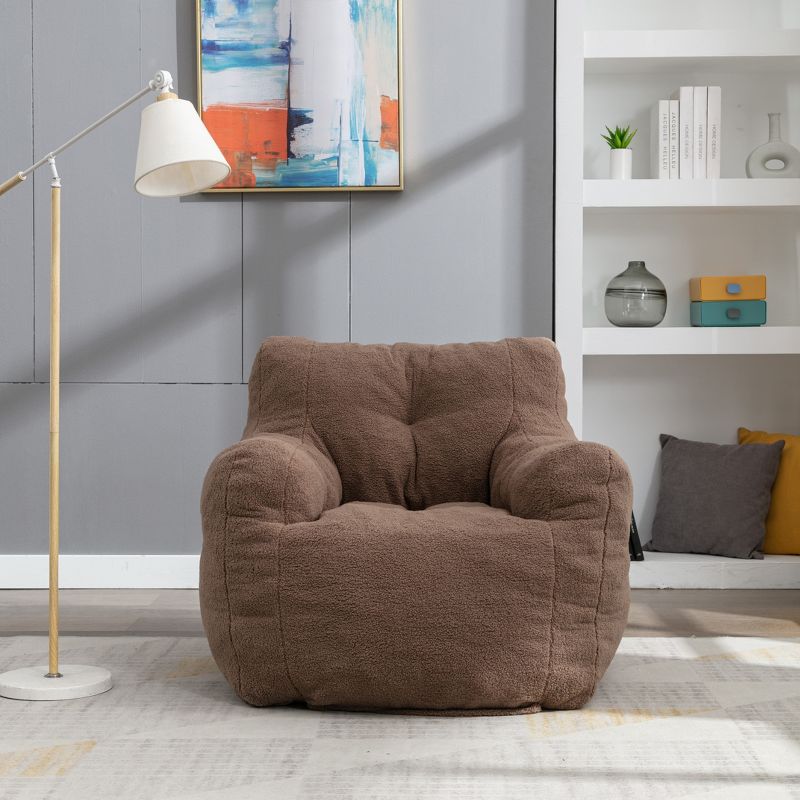Soft Bean Bag Chairs with Memory Foam, 37" W Teddy/Linen Bean Bag Arm Chair & Fluffy Lazy Sofa 4A - ModernLuxe, 2 of 12