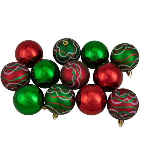 Classic Christmas Matte Red Ball Ornament with Green Velvet Bow, 90mm