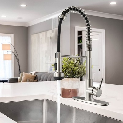 4-Function Brushed Nickel Pull Down Single Handle Kitchen Sink Faucet